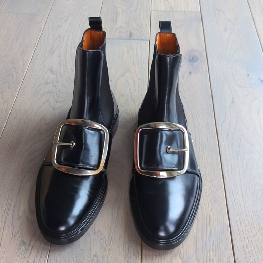 Men's Givenchy Black Leather Boots with Silver Buckle